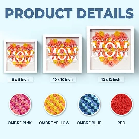 Mom, We Love You - Personalized Flower Shadow Box with LED Light, Personalized Mom Flower Shadow Box with Name for MOM Gra...