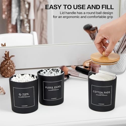 3 Pack Qtip Holder Bathroom Set with Tray,13.5oz Cotton Round Ball Pad Holder Cotton Swab Floss Pick Dispenser,Bathroom Or...