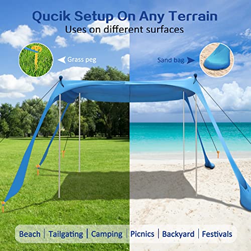 YENGIAM Beach Canopy Beach Tent UPF50+ 11x11 FT Easy to Setup Extra Windproof Rope Sun Shelter Beach Shade Canopy with 4 S...