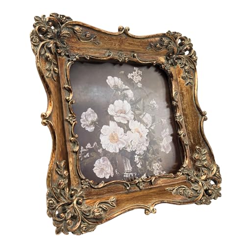 BILXIM 4x4 Small Vintage Picture Frame, Antique Bronze Gold Ornate Square Photo Frame, Wall Hanging or Tabletop Display, D...
