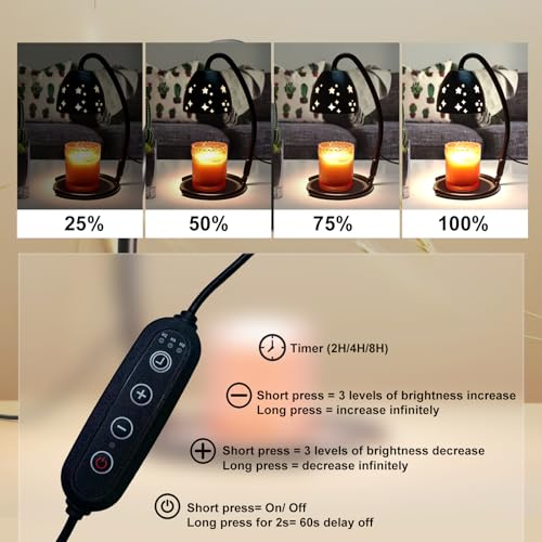KEBEN Candle Warmer Lamp, Electric Candle Lamp Warmer, Metal Foldable Wax Melting Warmer for Jar Candles with 2 Bulbs, Mot...