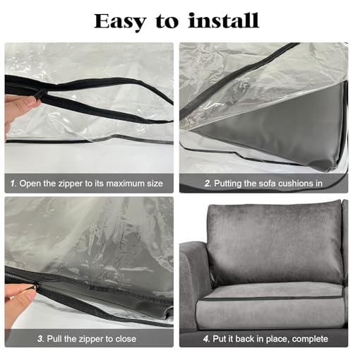 HFYZZ 4 Pcs Plastic Sofa Seat Cushion Covers - Clear PVC Waterproof Couch Slipcover Against Cat Dog Clawing Scratching, 28...