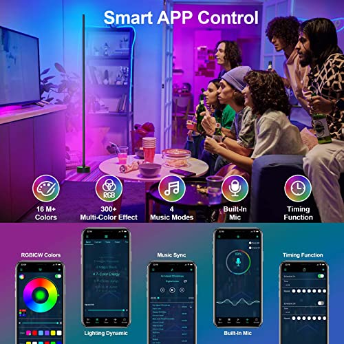 Miortior Corner Floor Lamp, 2 Pack LED Corner Lamp with App/Remote/Button Control, Smart RGB Floor Lamp with 16 Million DI...