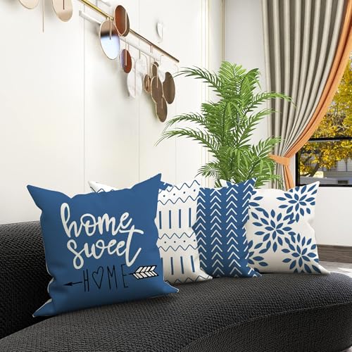 YCOLL Pillow Covers 18x18 Set of 4, Modern Sofa Throw Pillow Cover, Decorative Outdoor Linen Fabric Pillow Case for Couch ...
