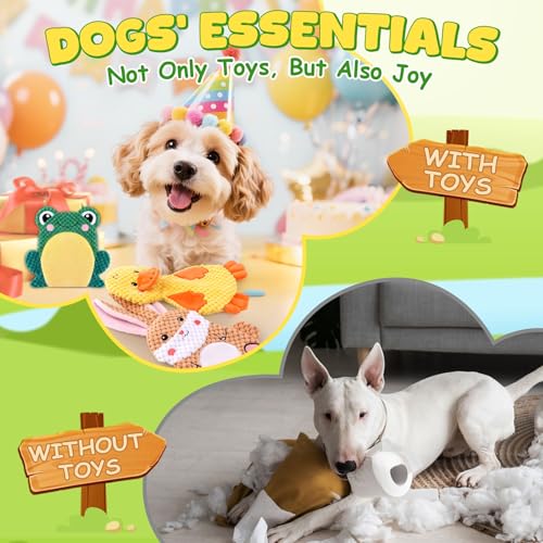 XIUGOAL Dog Toys to Keep Them Busy, 3 Pack No Stuffing Interactive Dog Toys with Crinkle, Squeaky Puppy Chew Toys for Smal...