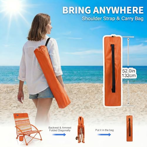 LANMOUNTAIN 2 Pack Low Beach Chair,Folding Recliner Camping Chair for Adults,Lightweight Backpacking Low Seat Camping Chai...