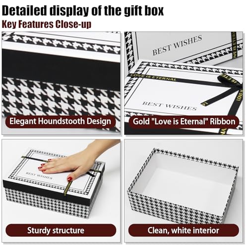 Giftilious Gift Box Set -(3 Sizes) Sturdy Gift Boxes with Lids for Presents - Elegant Black/White Boxes for Gift Wrapping