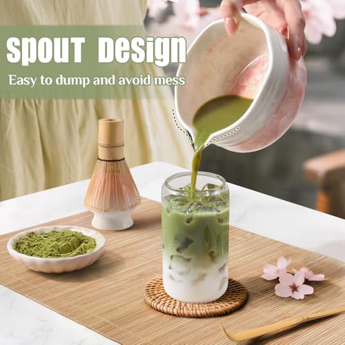 Birthday Gifts for Women: Matcha Whisk Set with Ceramic Matcha Bowl - Bamboo Matcha Whisk & Holder,Bamboo Scoop,Sifter - C...