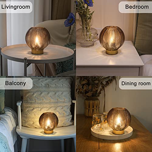 LUSHARBOR Battery Operated Lamp with Timer, Cordless Amber Glass Table Lamp, Battery Powered Small Lamps Decorative for Li...