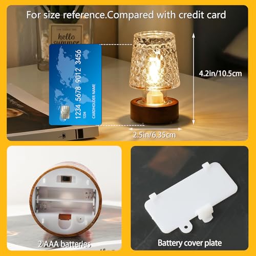 GZWANHANGMY Mini Soft Warm LED Night Light, Battery Operated Portable Glass Lamp with Timer, Art Deco Style, Crystal Colo...