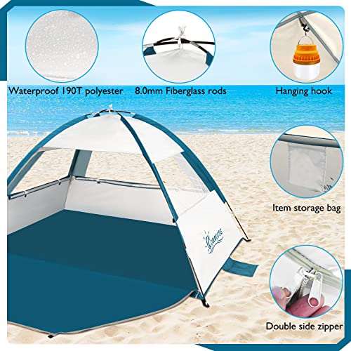 COMMOUDS Beach Tent Sun Shade for 3/4/6/8 Person, UPF 50+ Beach Sun Shelter Canopy Tent, Lightweight, Easy Set Up and Carry