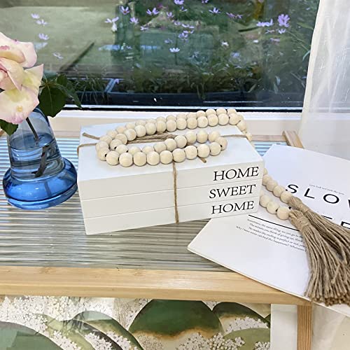 Decorative Books for Home Decor, White Faux Books for Decoration, Rustic Farmhouse Stacked Display Books with 52in Wood Be...