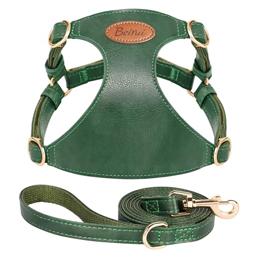 Beirui ‌Stylish PU Leather Dog Harness‌ and Leash Set for Small Dogs, ‌Adjustable Step in Dog Vest Harness with Breathable...