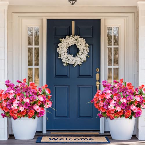 Yastouay Artificial Flowers for Outdoors UV Resistant, 12 Bundles Realistic Fake Outdoor Hibiscus Flowers Artificial Outdo...