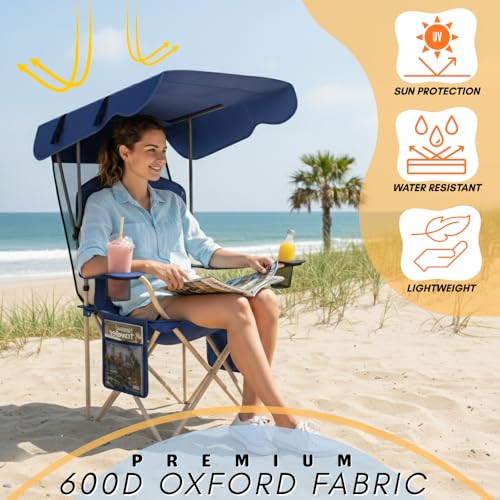 CozyBox Portable Folding Camping Chairs with Canopy Shade, Beach Chair for Adults, Durable Weather Resistant 600D Oxford C...