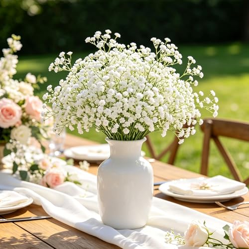 Yastouay Babys Breath Artificial Flowers, 6Pcs Fake White Babys Breath Flowers Artificial Bulk, Real Touch Faux Babies Bre...