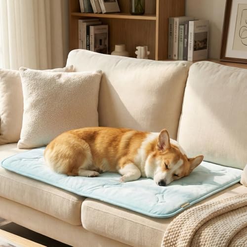 DORMORA Self Cooling Mat for Dogs & Cats, 35x23 Soft Breathable Cold Crate Pad for Pet, Portable Washable Kennel Bed for O...