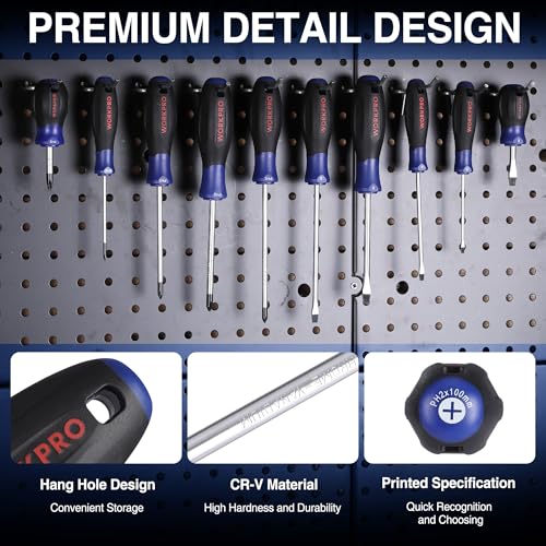 WORKPRO 10-Piece Magnetic Screwdriver Set with Pouch, Phillips, Slotted, Flat Head Screwdriver Include Magnetizer, Screwdr...