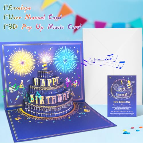 MZD8391 3D Pop Up Birthday Cards, Musical LED Lights Birthday Cards, Greeting Cards, Birthday Gifts for Mom Women Men Kids...