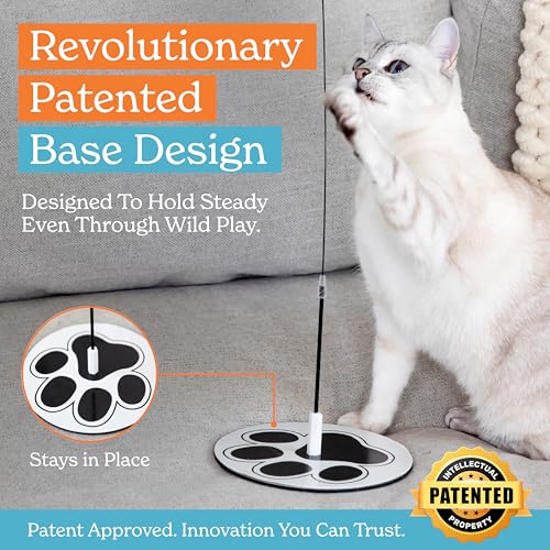 18-Piece Interactive Cat Toys for Indoor Cats -PATENTED Heavy Duty Self-Holding Floor Base & Suction Cup - Durable Feather...