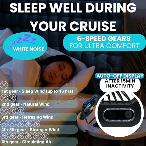 Cruise Fan Cabin Approved - Magnetic Hook Included To Hang On Walls - Portable USB Rechargeable & Plug-In, Timer Function...