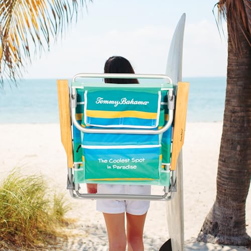 Tommy Bahama 5-Position Classic Lay Flat Backpack Cooler and Cup Holder Beach Chair, Portable Folding Beach Chair for Tann...