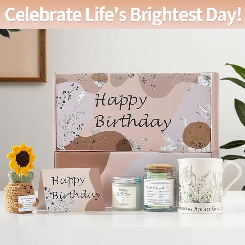 DHYGOTFUR Christian Birthday Gift Set for Women - Ceramic Mug, Bible Verse Jar, Scented Candle, Sunflower & Greeting Card...
