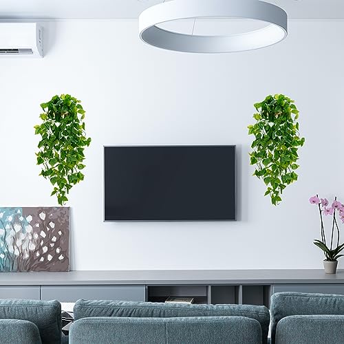 BLEUM CADE Fake Hanging Plants, 2pcs Artificial Pothos Vines Greenery for Wall Home Living Room Office Indoor Outdoor Deco...
