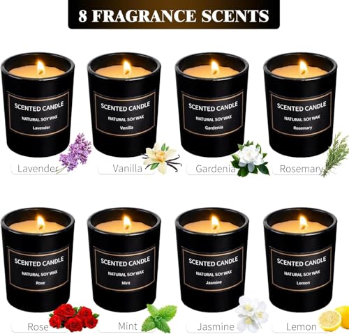 Scented Candles Gifts for Women Men, 8 Pack 3 Oz Scented Candles for Home, Natural Soy Wax Strong Fragrance Long Lasting A...