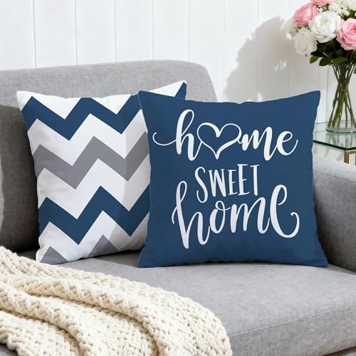 Hexagram Geometric Blue Pillow Covers 18x18 Set of 4, Decorative Outdoor Boho Modern Throw Pillow Covers, Home Sweet Home ...