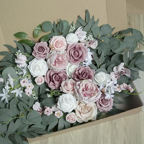 PONATIA Small Wedding Arch Flowers (Pack of 2), Artificial Dusty Rose Flowers for Wedding Welcome Signs Decorations and Ar...