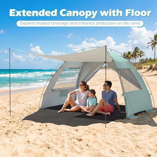 Tangkula 3/4/5/6 Person Pop Up Beach Tent with Canopy, UPF50+ Silver-Coated Lightweight Beach Sun Shelter with Extended Fl...