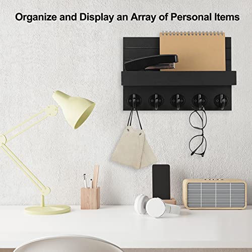 Lwenki Key Holder for Wall, Decorative Key and Mail Holder with Shelf Has Large Hooks for Bags, Coats, Umbrella – Paulowni...
