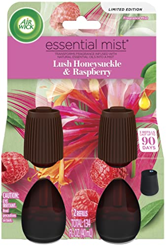 Air Wick Essential Mist Refill, 2 ct, Lush Honeysuckle & Raspberry, Essential Oils Diffuser, Air Freshener