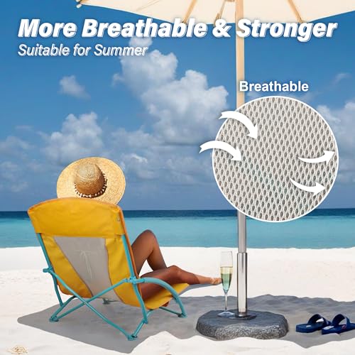 Low Beach Chairs 2 Pack,Folding Compact Low Seat Chairs for Adults w/Mesh Back & Storage Bag,Heavy Duty Chair for Outdoor ...