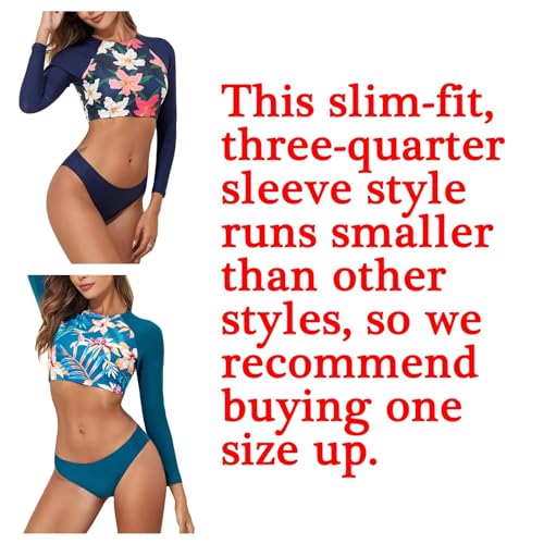 JadeRich Women's Fashion Pattern Long Sleeve Tankini Sets UPF 50+ Rash Guard Swimsuit Sun Block Swimwear