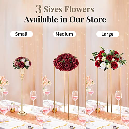 Nuptio Artificial Flower Centrepieces for Tables - 6 Pcs Burgundy & Dusty Rose & Creamy White Fake Flowers Roses Balls 9.5...