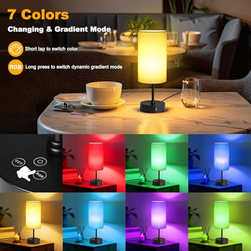 Unicozin Table Lamp for Bedroom, 3 Color Temperatures, 7 RGB Colors, Adjustable Brightness, Dual USB Charging Ports, Ambie...
