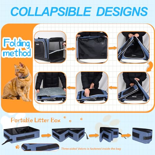 Petskd Extra Large Cat Carrier with Litter Box 24"x17"x17" for Medium Large Cat or 2 Small Cats, Collapsible Soft Sided Pe...