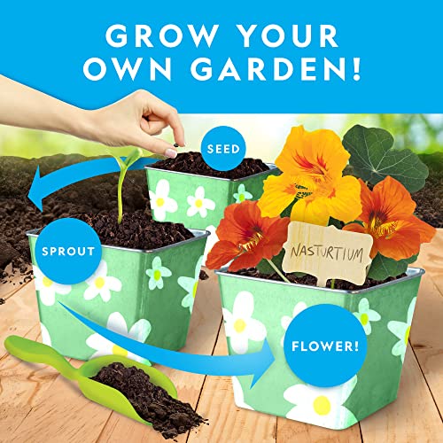 National Geographic Flower & Herb Gardening Kit for Kids - Gardening Set with 3 Stainless Steel Pots, Paint & Stickers, Ki...