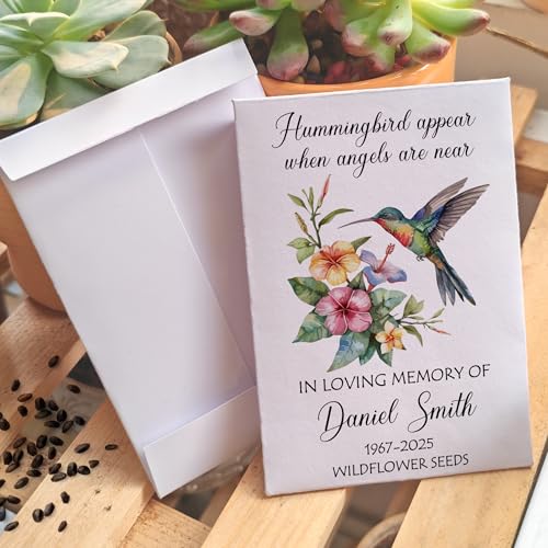 Personalized Hummingbird Wildflower Memorial Funeral Seed Packets,Remembrance Celebration of Life, Fvors for Funerals, Wak...