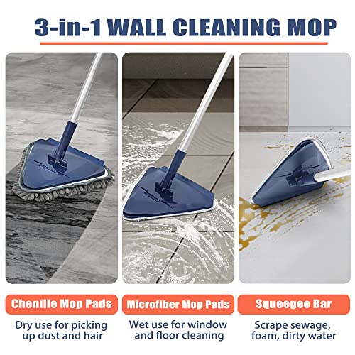 JEHONN Wall Cleaner Mop with Long Handle 82 Inches, 3-in-1 Ceiling Cleaning Tool Duster with 6 Replacement Microfiber Chen...