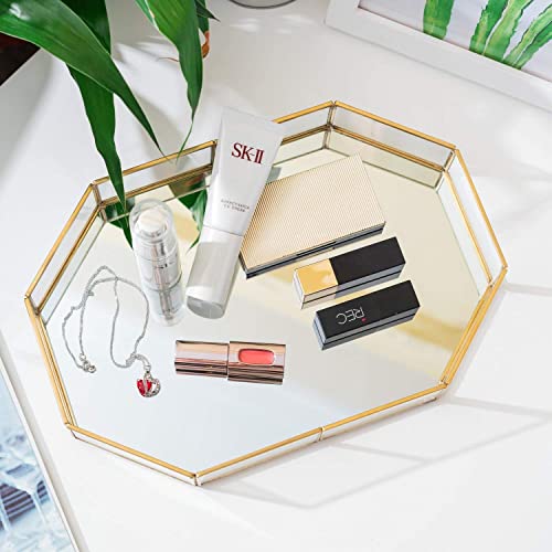 Decorative Metal Mirror Catchall Tray, Glass Vanity Tray, Dresser Tray, Jewelry Display Tray, Vanity Organizer for Accent ...