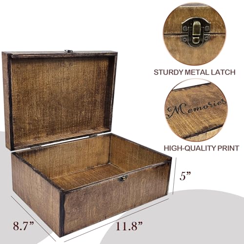 BeeGreeny Large Wooden Memory Box for Keepsakes, Wooden Keepsake Box for Memories, Weddings, Engraved Memory Keepsake Box,...