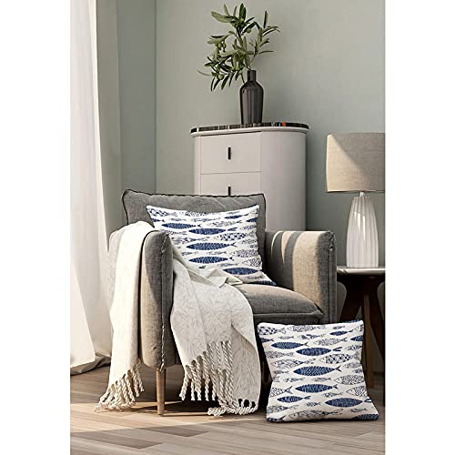 VERSUSWOLF Throw Pillow Covers for Couch Ornamental Fish Bed Or Sofa Pillows Case Blue Doodle Cute Sea Sketch Ornate Aquat...