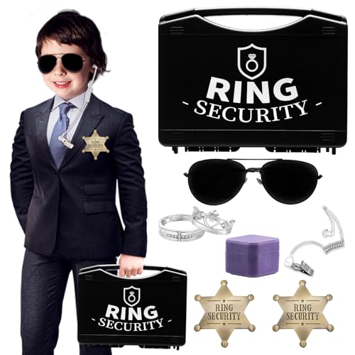 Huwane Ring Security Wedding Ring Bearer Gifts Box Set Include Ring Security Badges, Acoustic Earpiece Tube, Rings Bearer ...