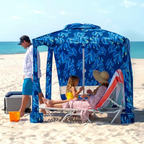 AMMSUN Beach Cabana, 6.2'×6.2' Beach Canopy, Easy Set up and Take Down, Cabana Tent with Sand Pockets, Instant Sun Shade w...