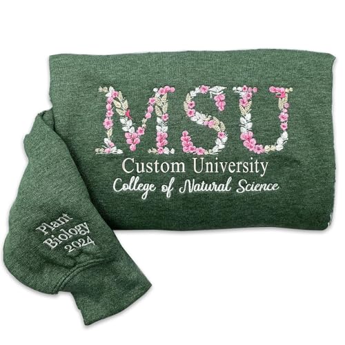 NAZENTI Custom College Embroidered Sweatshirt, Personalized Floral Letter Embroidered Hoodie, College University High Scho...