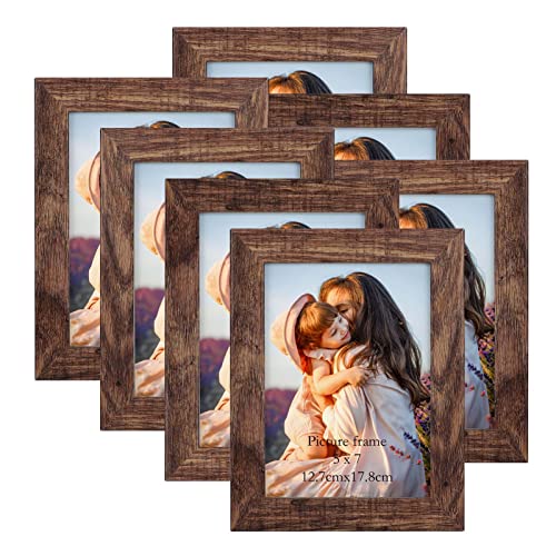 PETAFLOP 5x7 Picture Frame Set of 7, Rustic Frames Display 5 by 7 Inch Photo for Wall or Tabletop