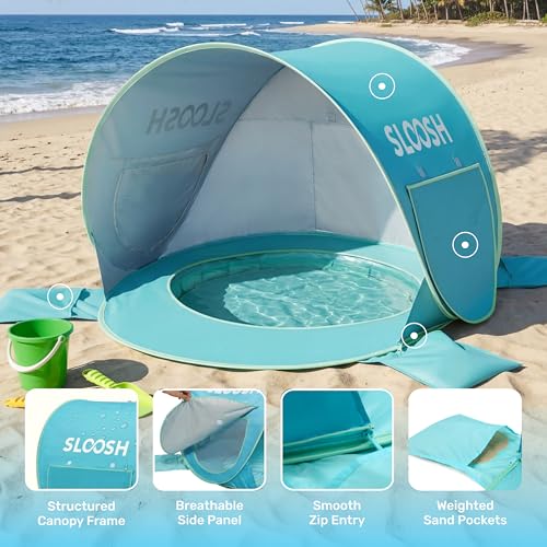 SLOOSH Baby Beach Tent - Pop Up Shade Pool, UPF 50+ UV Protection Sun Shelter for Infant, Portable Beach Pool with Carry B...